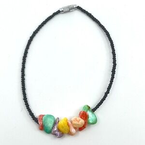 Vintage Retro Multi-Color Stone Bead Bracelet Black Seed Bead Boho 9" Classic